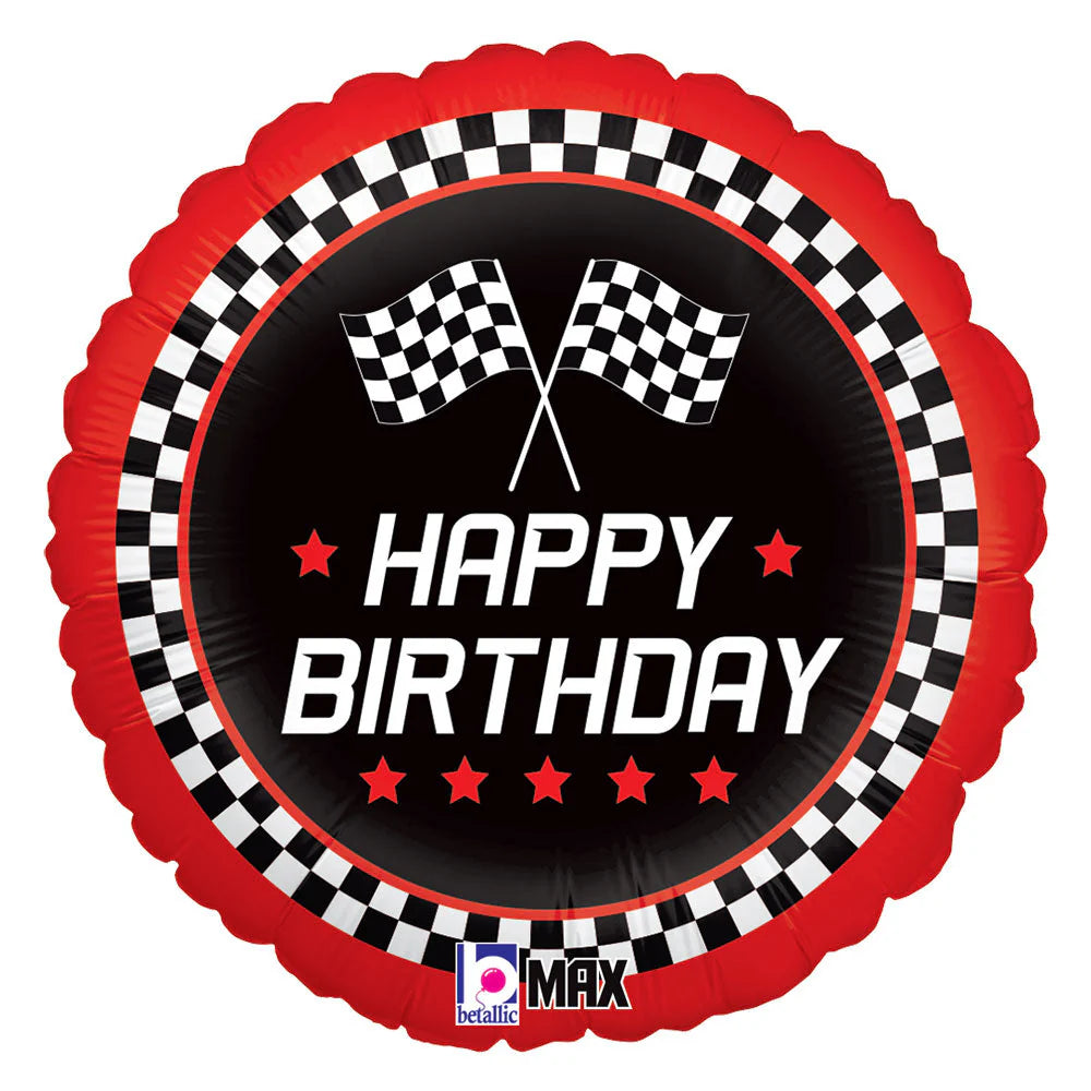 Betallic 18” Checkered Flag Birthday (FLAT)